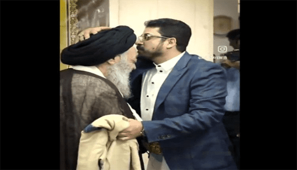 مقطع فاضح ...وفد حوثي  يقبل رأس وأكتاف مرجعية إيراني خلال مهمة خبيثة 