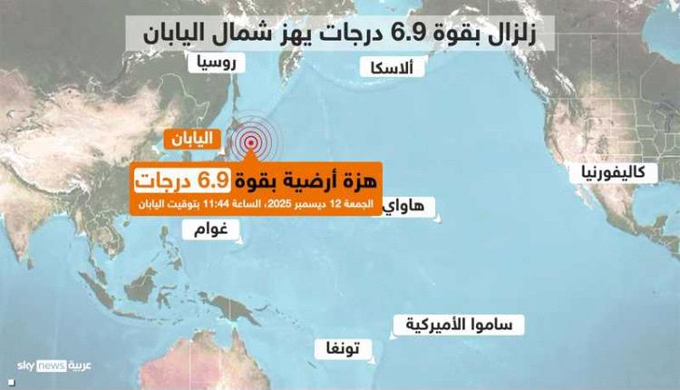 إلغاء تحذير تسونامي بعد هزة بقوة 6.9 درجة قبالة شمال اليابان