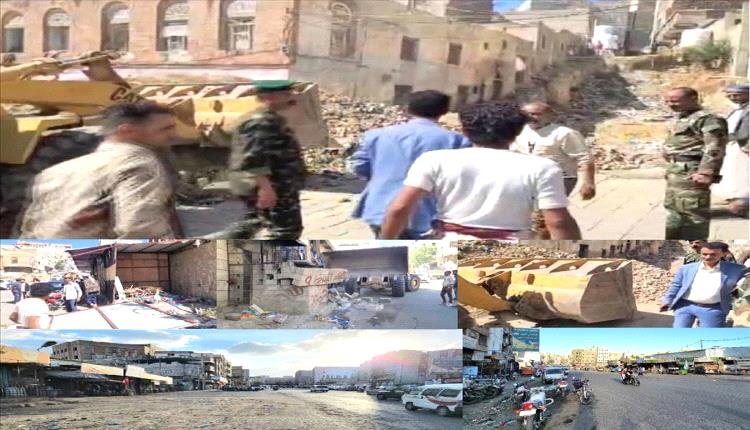 تعز تشهد حملة واسعة لإزالة مخالفات البناء وتحسين الشوارع