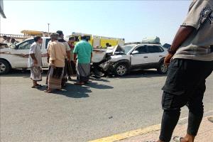 تصادم خمس سيارات بالمكلا بسبب السرعة والإهمال