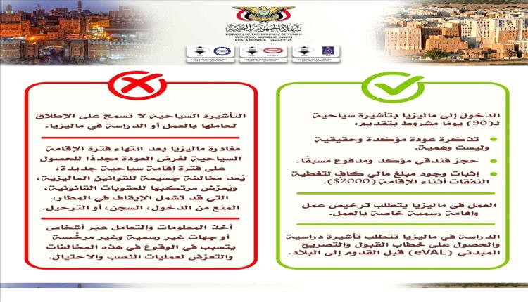 السفارة اليمنية بماليزيا تحذر: شروط صارمة للتأشيرة السياحية
