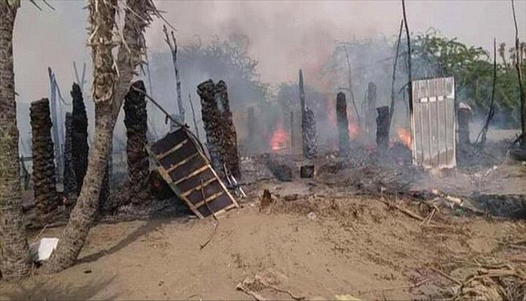 حريق يلتهم مساكن نازحين في حيس ويترك 4 أسر في العراء

