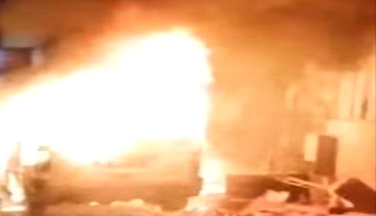 اندلاع حريق في باص غاز بمنطقة شعب العيدروس بعدن دون إصابات