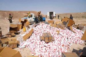 إتلاف مواد مهربة وممنوعة ضُبطت في منفذ الوديعة