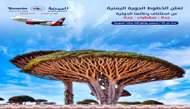 اليمنية تعيد تشغيل رحلات جدة وسقطرى بثلاثة مواعيد أسبوعية