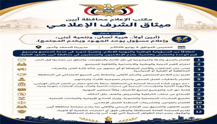 إعلاميو أحور والمحفد يتبنون ميثاقاً مهنياً موحداً لدعم التنمية والاستقرار في أبين