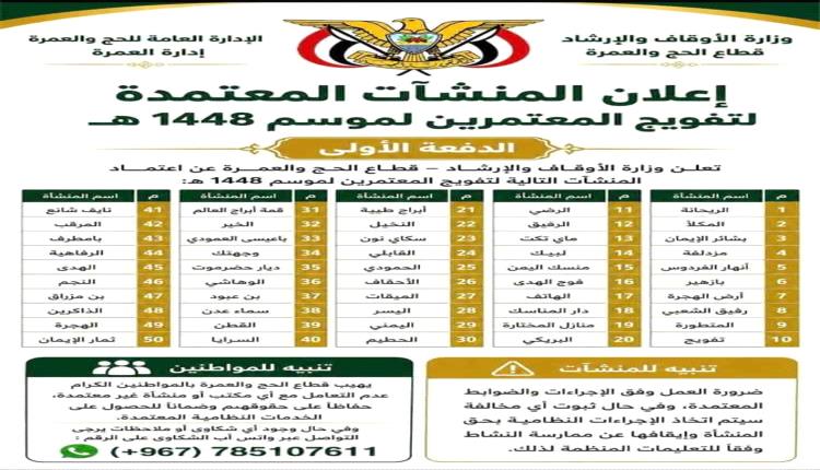 الأوقاف تعلن اعتماد أولى شركات العمرة لموسم 1448هـ وتدعو للحجز عبر الجهات المرخصة