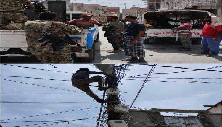 كهرباء عدن تنفذ حملة لإزالة الربط العشوائي  بمديرية البريقة